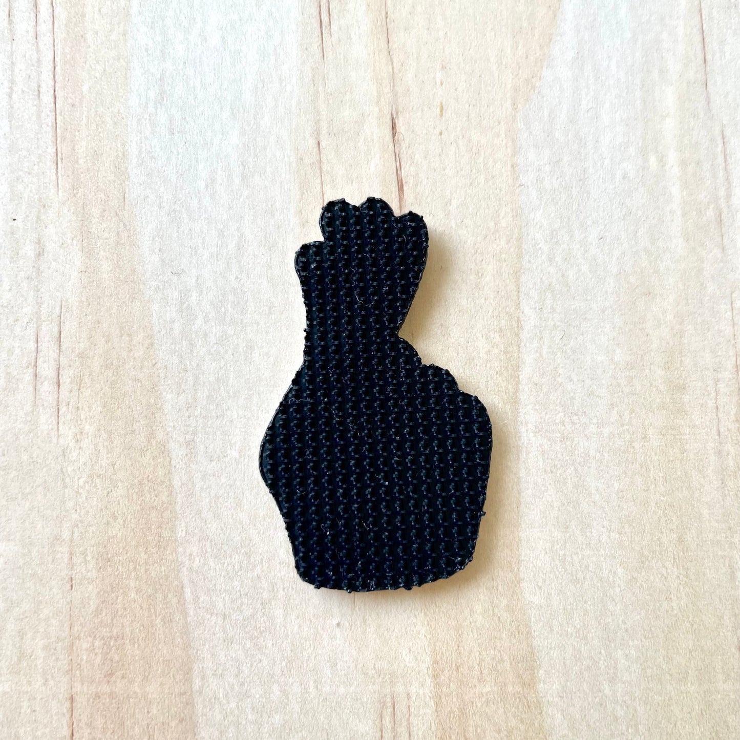 back side of kpop finger heart velcro embroidered patch. black short hook velcro