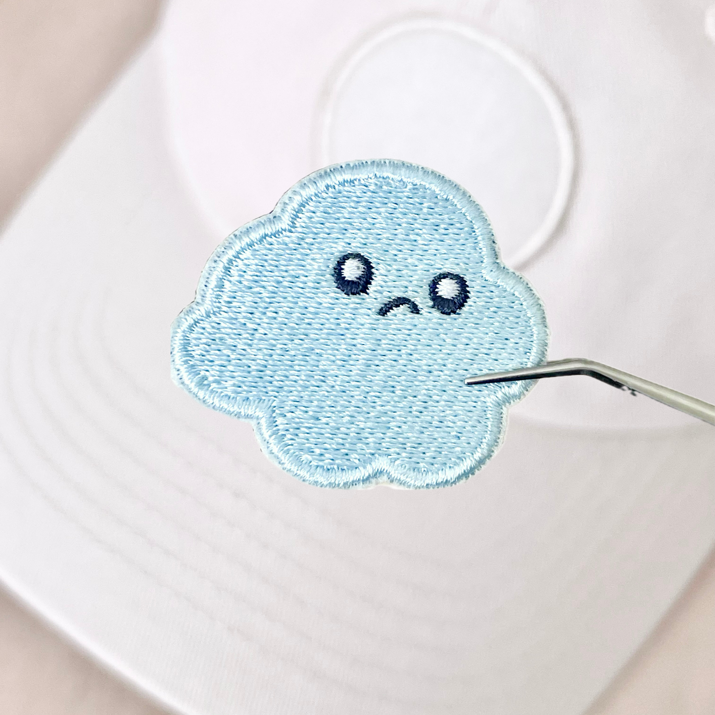 Sad Blue Cloud Embroidered Velcro Patch