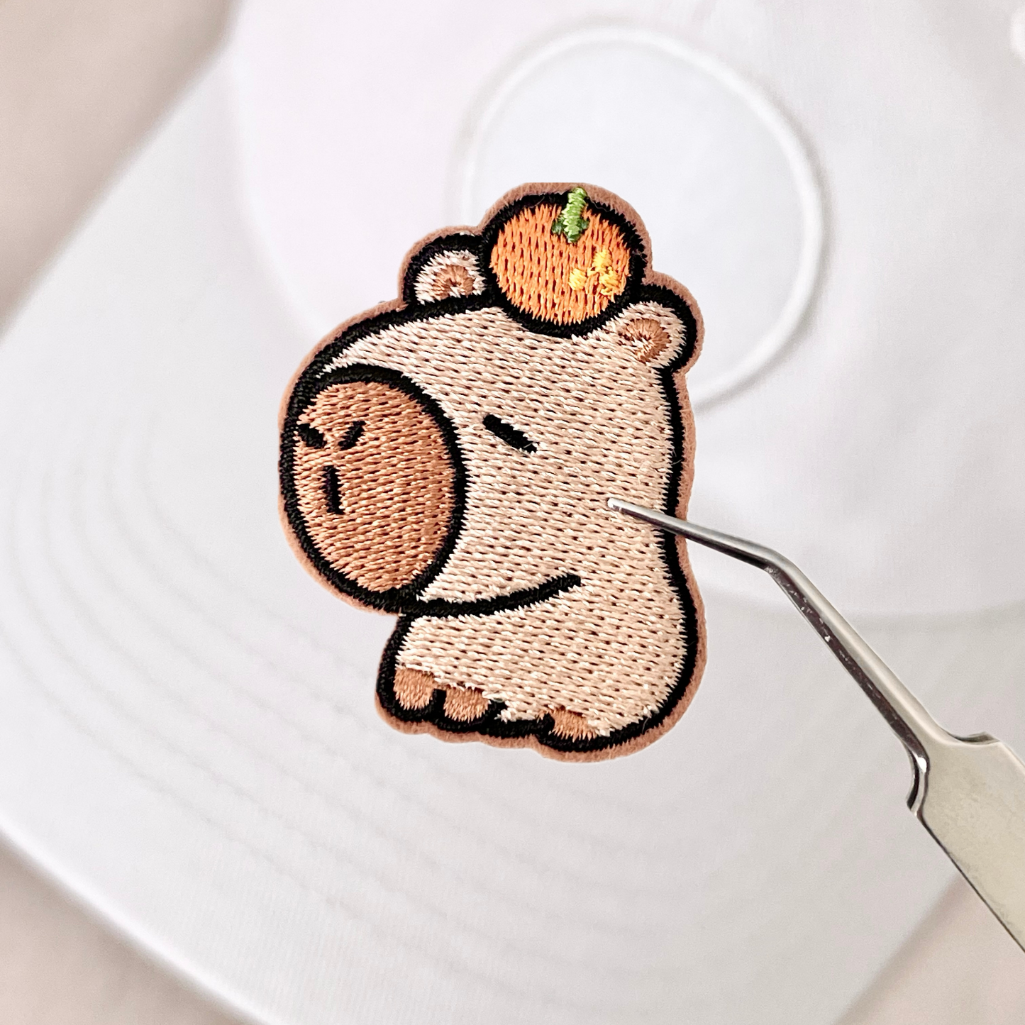 Capybara with Orange Embroidered Velcro Patch
